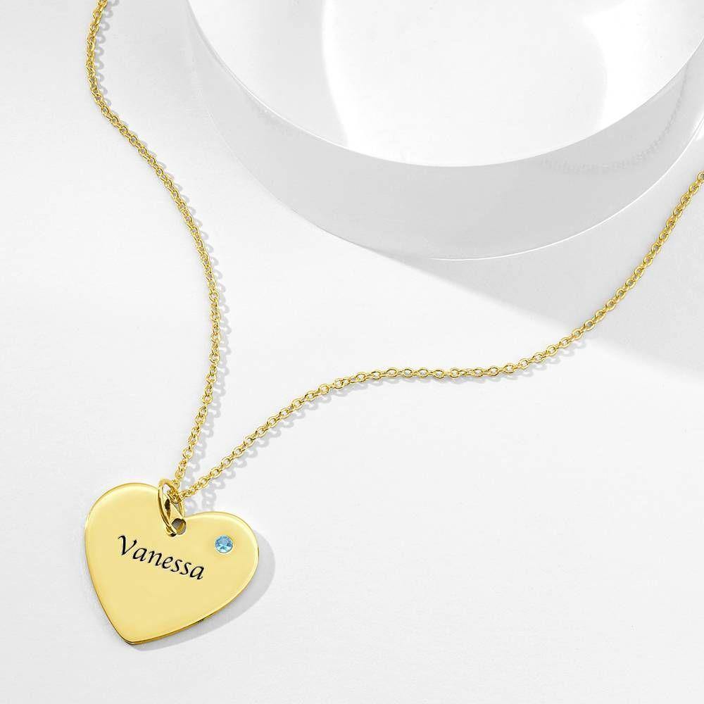 Heart Tag Personalized Birthstone Necklace with Engraving 14k Gold Plated Silver - soufeelus