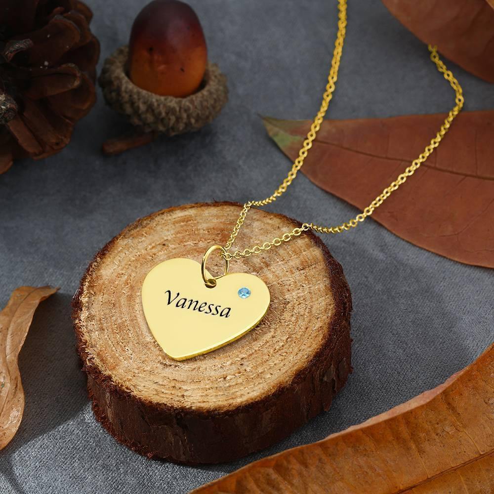 Heart Tag Personalized Birthstone Necklace with Engraving 14k Gold Plated Silver - soufeelus