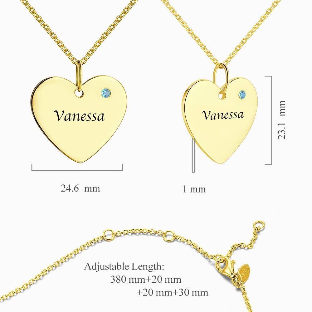 Heart Tag Personalized Birthstone Necklace with Engraving 14k Gold Plated Silver - soufeelus