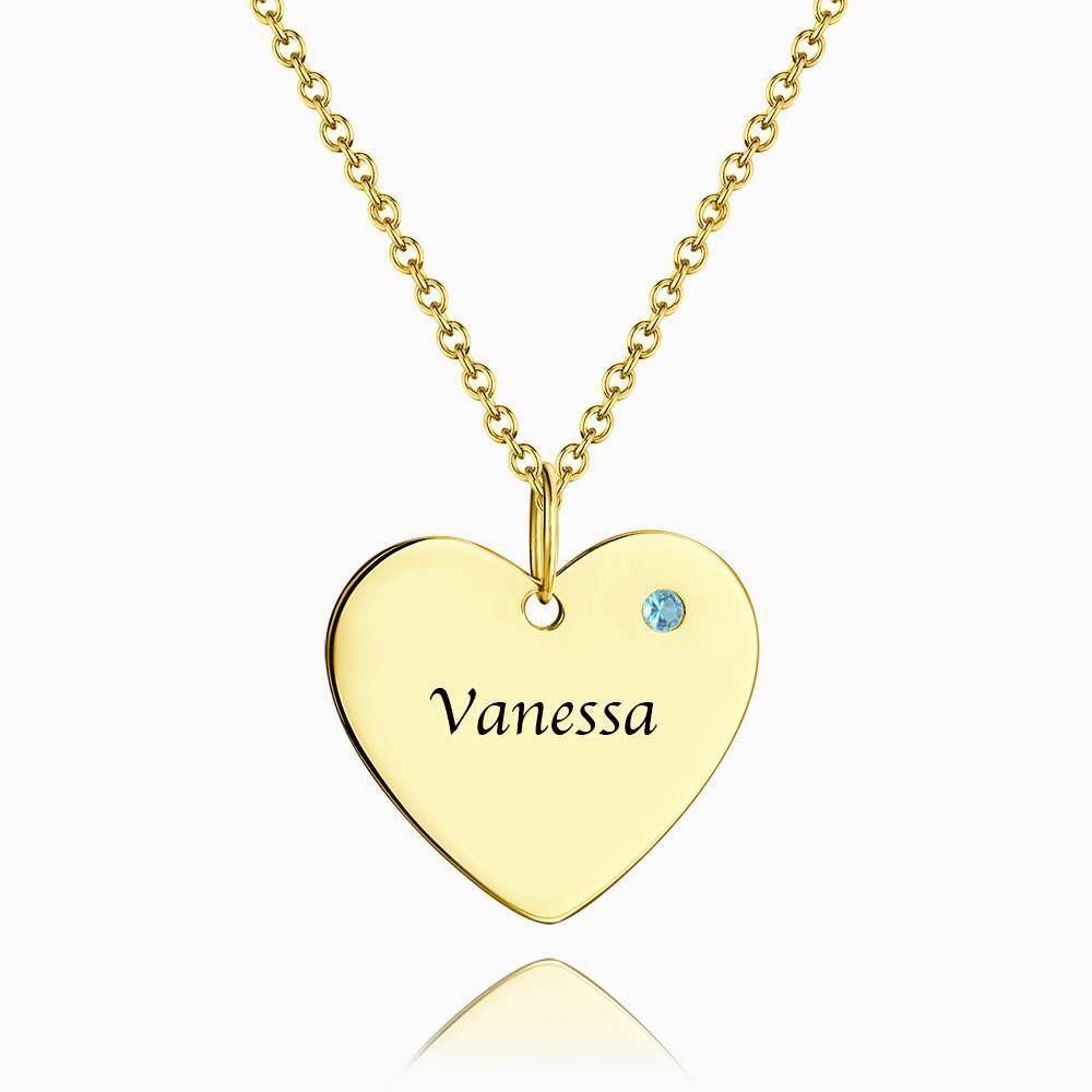 Heart Tag Personalized Birthstone Necklace with Engraving Silver - soufeelus