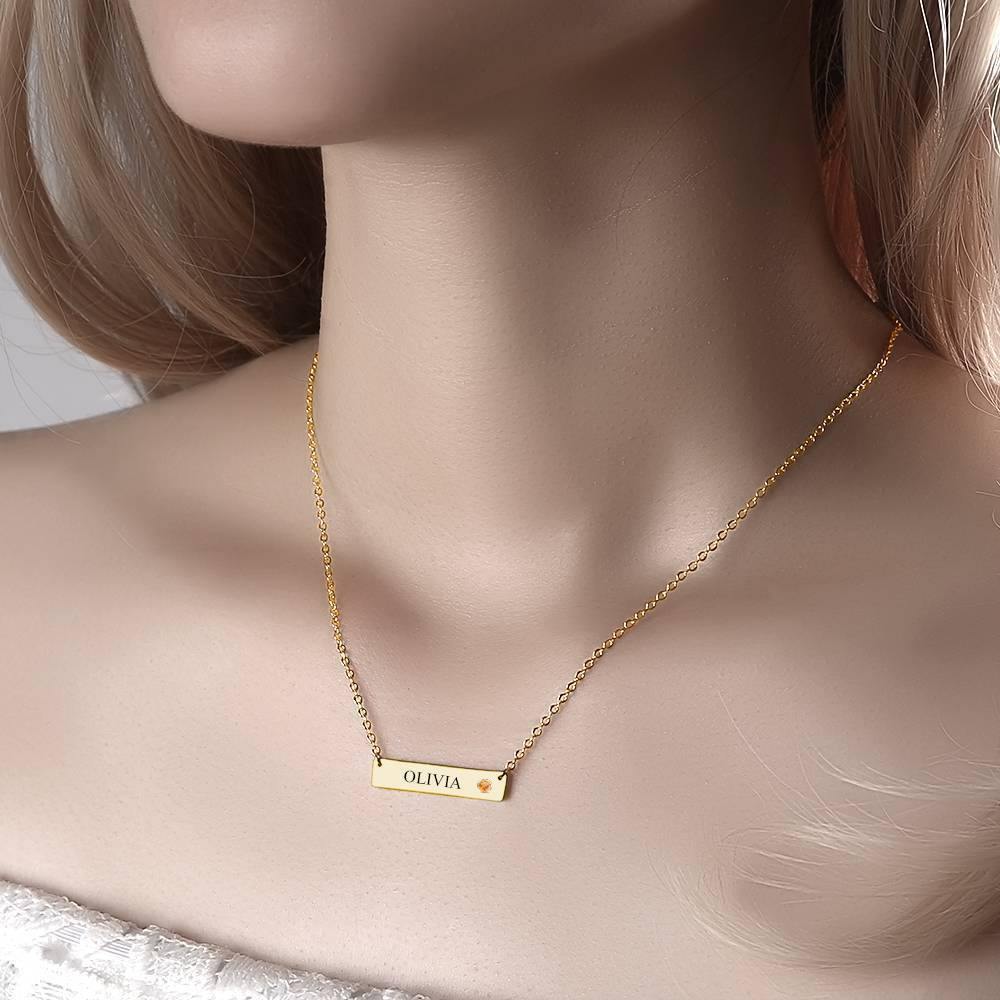 Personalized Birthstone Bar Necklace with Engraving 14k Gold Plated Silver - soufeelus