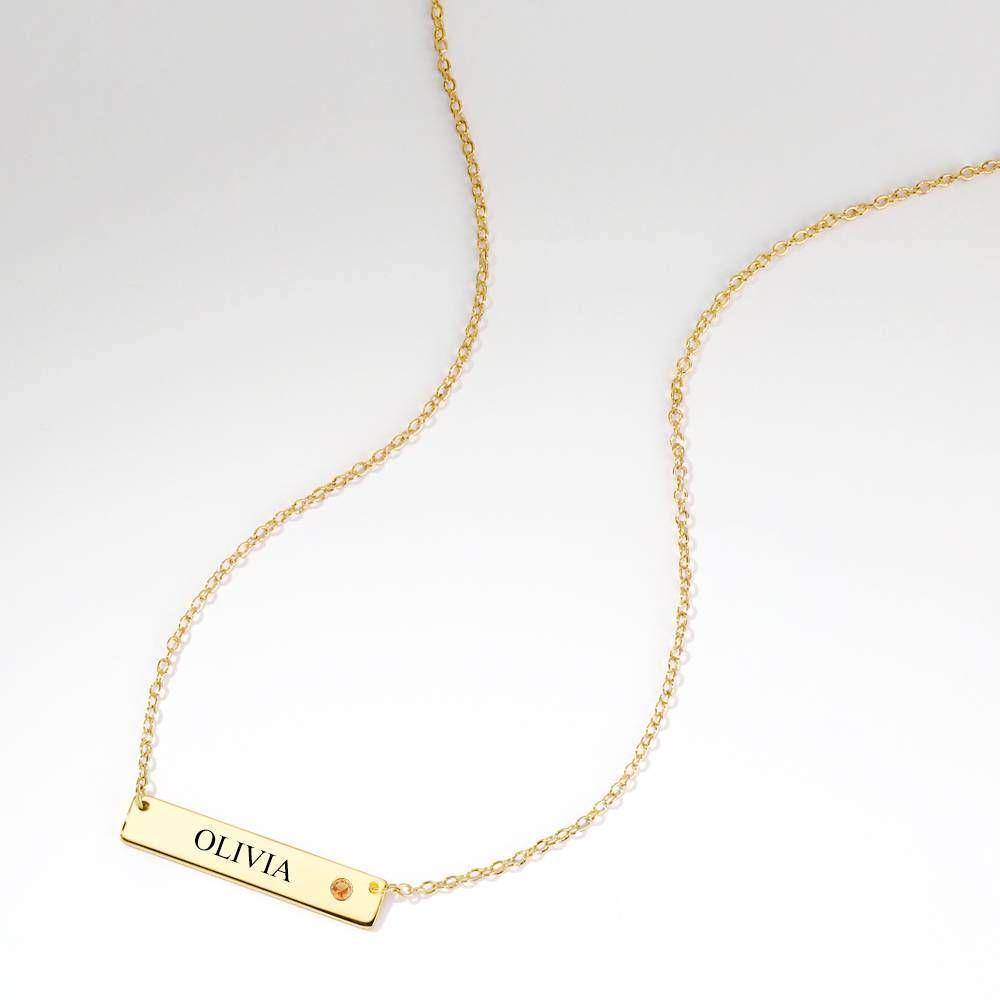 Personalized Birthstone Bar Necklace with Engraving 14k Gold Plated Silver - soufeelus