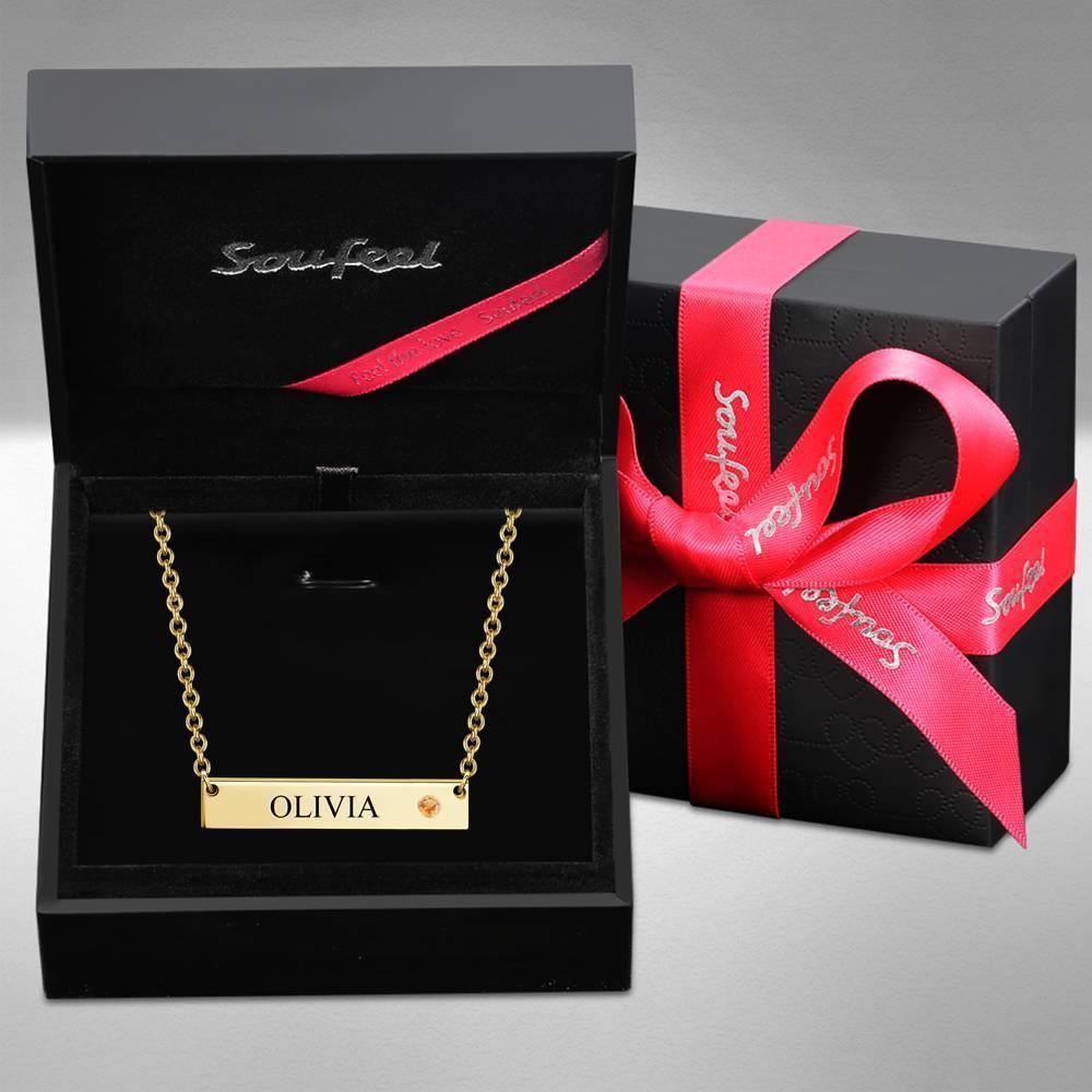 Personalized Birthstone Bar Necklace with Engraving 14k Gold Plated Silver - soufeelus