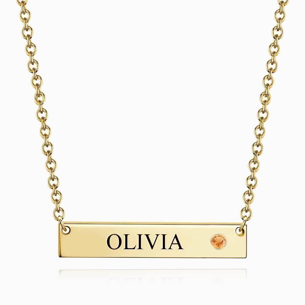 Personalized Birthstone Bar Necklace with Engraving 14k Gold Plated Silver - soufeelus