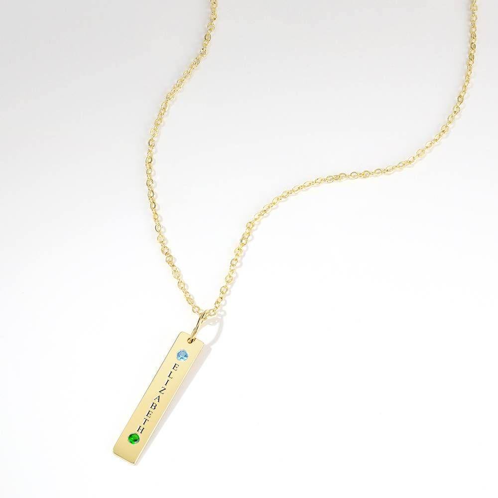 Personalized Birthstone Vertical Bar Necklace with Engraving 14k Gold Plated Silver - soufeelus