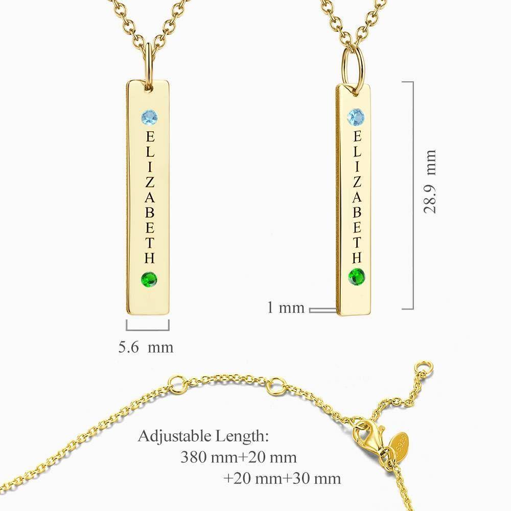 Personalized Birthstone Vertical Bar Necklace with Engraving 14k Gold Plated Silver - soufeelus