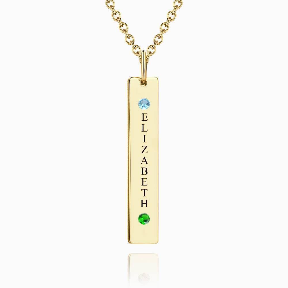 Personalized Birthstone Vertical Bar Necklace with Engraving Rose Gold Plated Silver - soufeelus