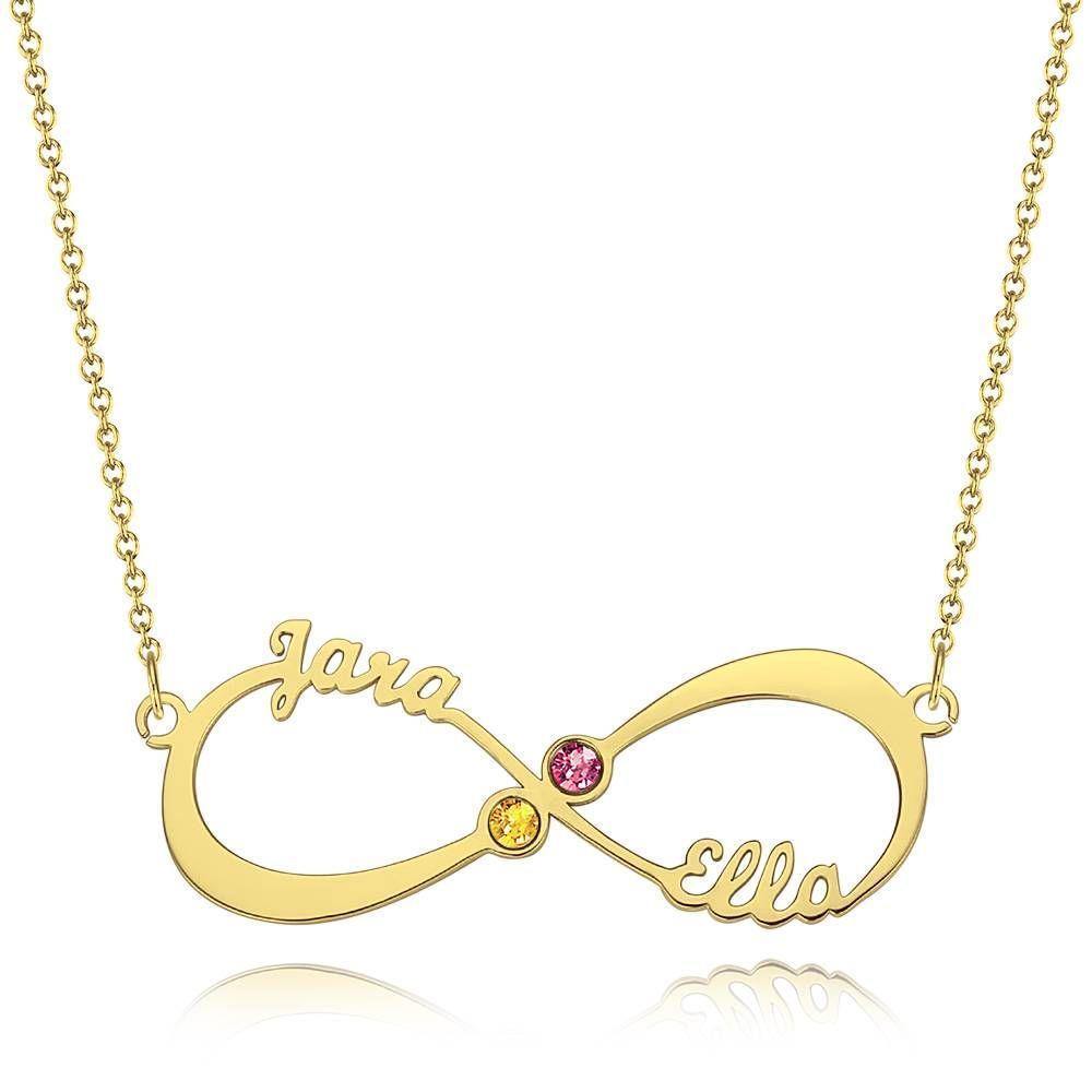 Personalized Name Necklace with Birthstone Infinity Necklace 14K Gold Plated - soufeelus