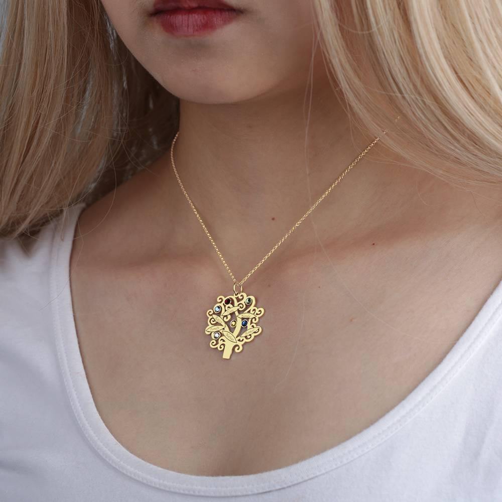 Family Tree Necklace, Engraved Necklace with Six Birthstones 14K Gold Plated - soufeelus