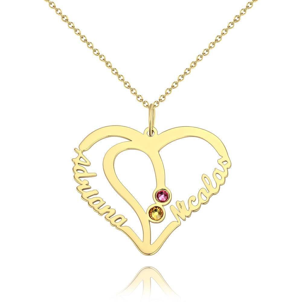 Name Necklace with Two Birthstones 14K Gold Plated - Silver - soufeelus