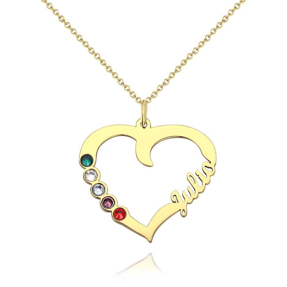 Name Necklace with Five Birthstones 14K Gold Plated - Silver - soufeelus