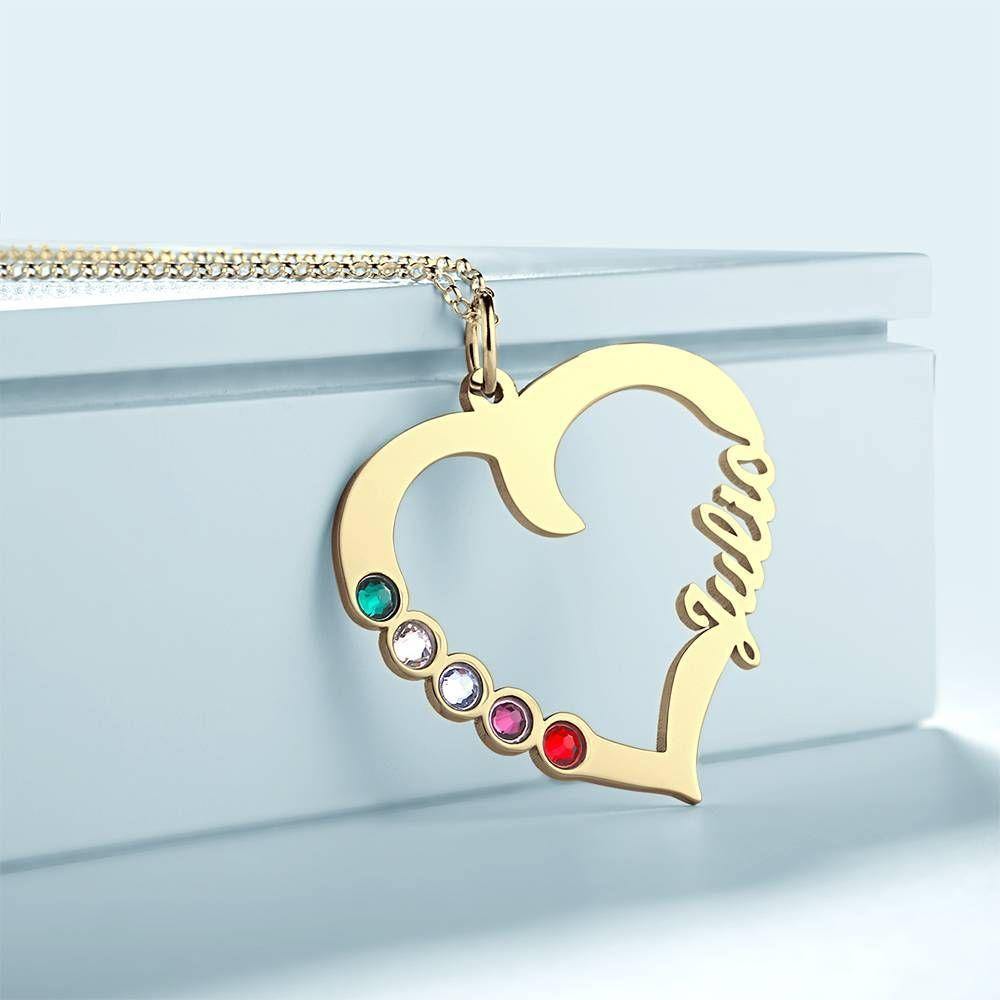 Name Necklace with Five Birthstones 14K Gold Plated - Silver - soufeelus