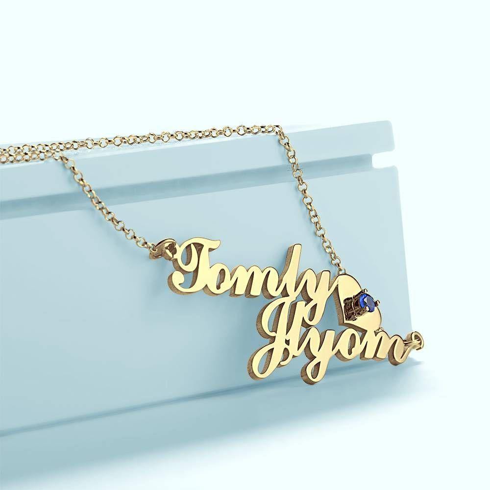 Name Necklace with Birthstone Little Heart  Necklace 14K Gold Plated - Silver - soufeelus