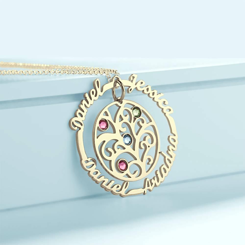 Custom Name Necklace with Birthstones, Family Tree Necklace 14K Gold Plated - Silver - soufeelus