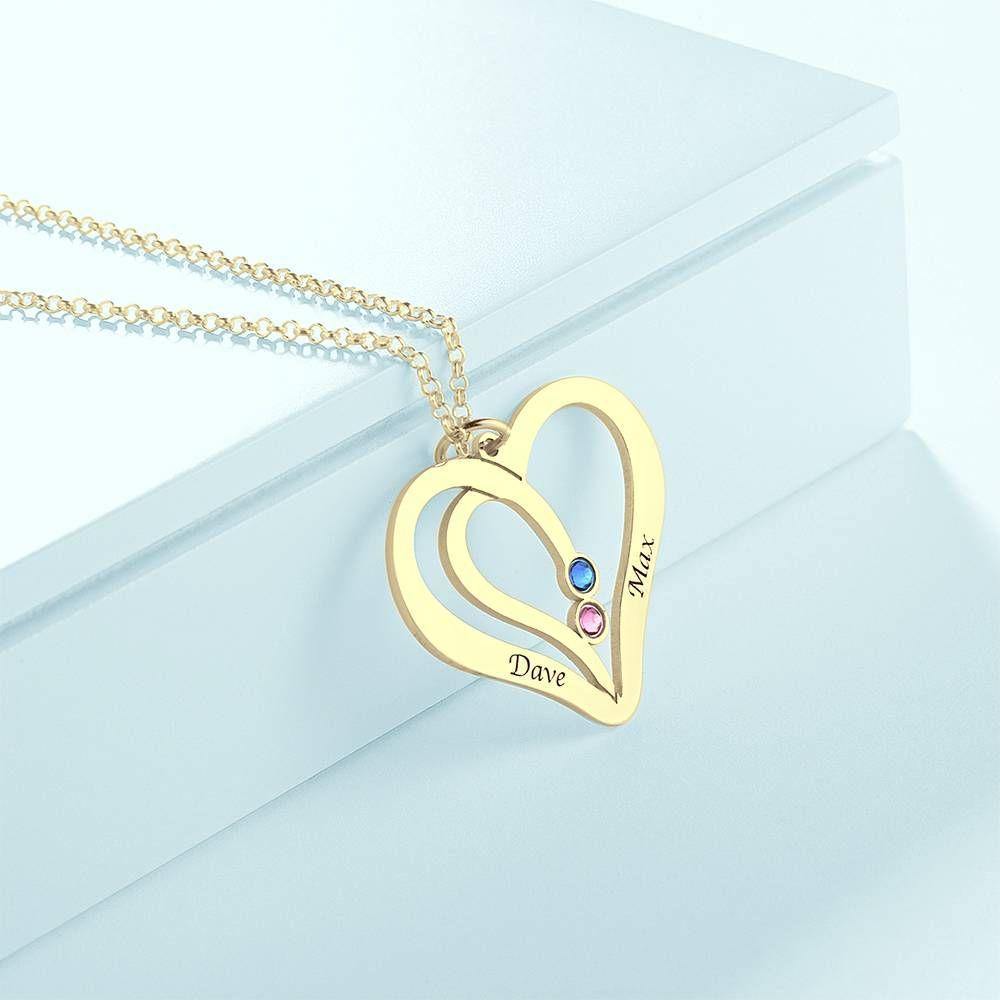 Engraved Necklace with Birthstone,  Perfect Gift Custom Necklace 14K Gold Plated - Silver - soufeelus
