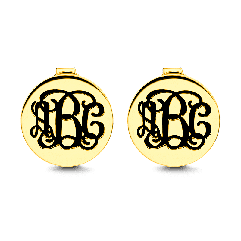 Engraved Monogram Earrings Gold Plated Silver - soufeelus