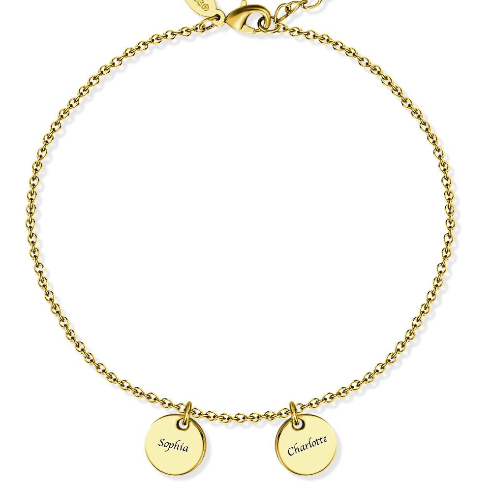 Engraved Two Coins Anklet 14k Gold Plated Silver - soufeelus