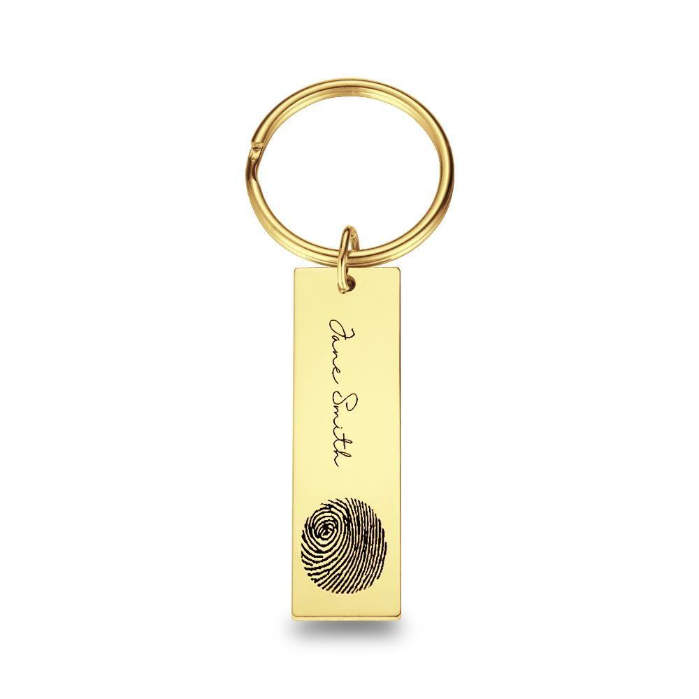 Custom Engraved Key Chain Finger Print Engraving Key Chain 14k Gold Plated