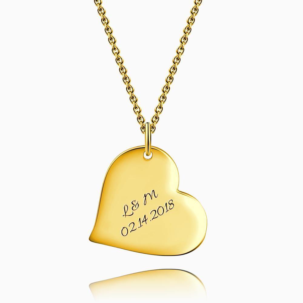 Engraved Heart Necklace 14k Gold Plated Silver - soufeelus