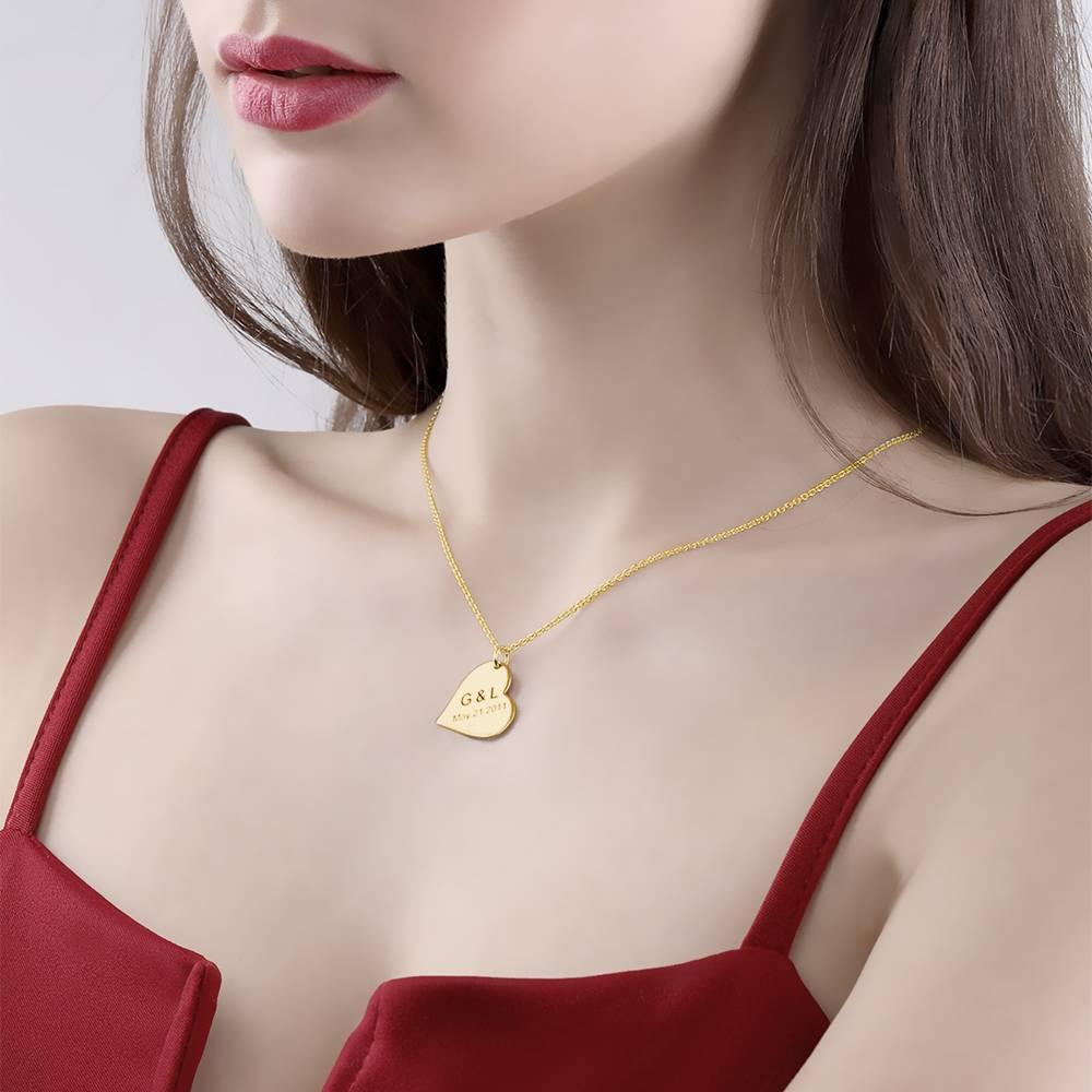 Engraved Heart Necklace 14k Gold Plated Silver - soufeelus