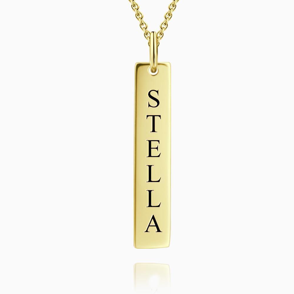 Vertical Bar Necklace with Engraving 14k Gold Plated Silver - soufeelus