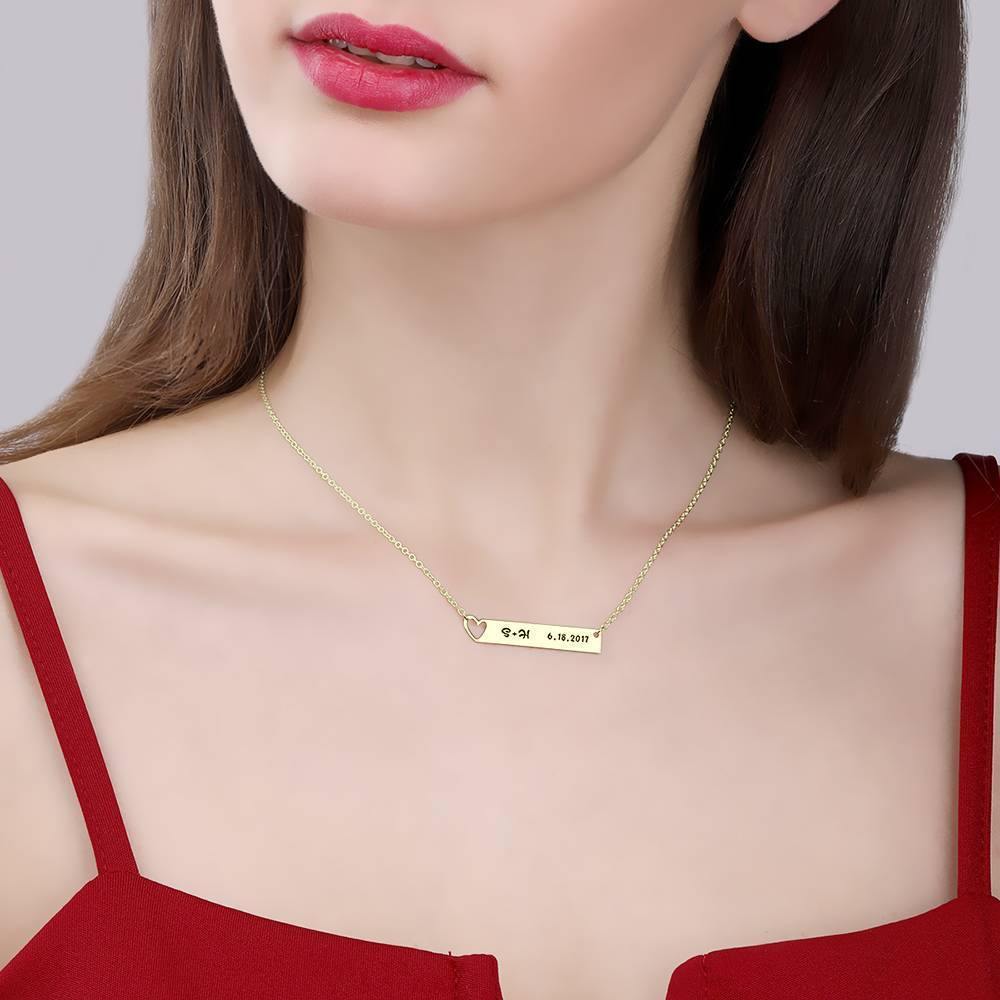 Heart Bar Necklace with Engraving 14k Gold Plated Silver - soufeelus