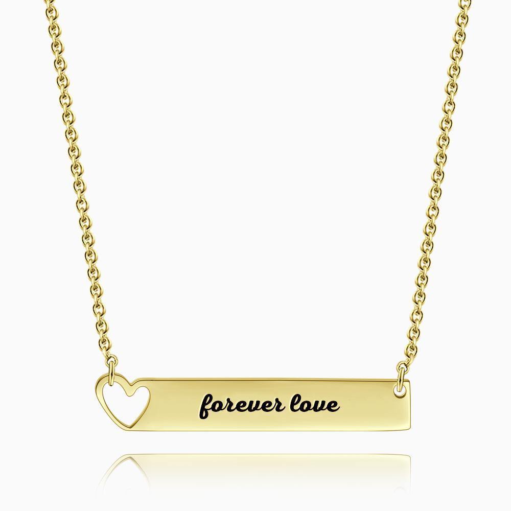 Heart Bar Necklace with Engraving 14k Gold Plated Silver - soufeelus