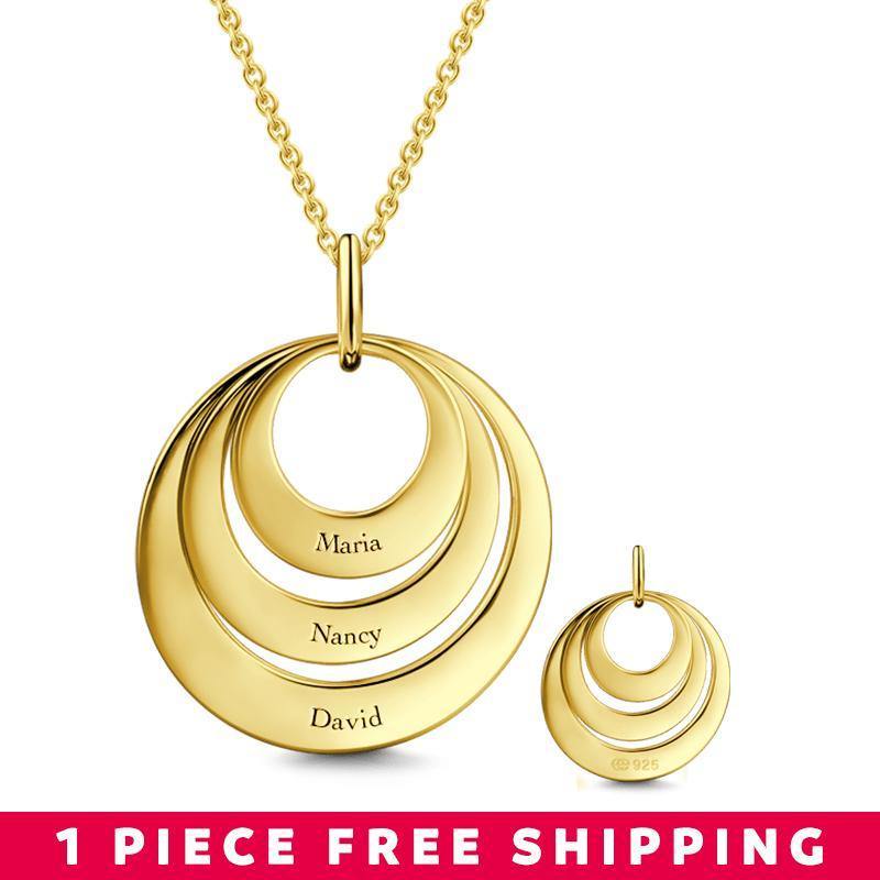 Gift for Mom - Engraved Three Disc Necklace 14k Gold Plated Silver - soufeelus