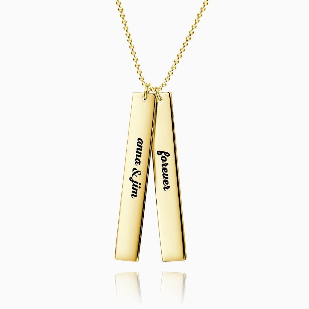 Vertical Two Bar Necklace with Engraving 14k Gold Plated Silver - soufeelus