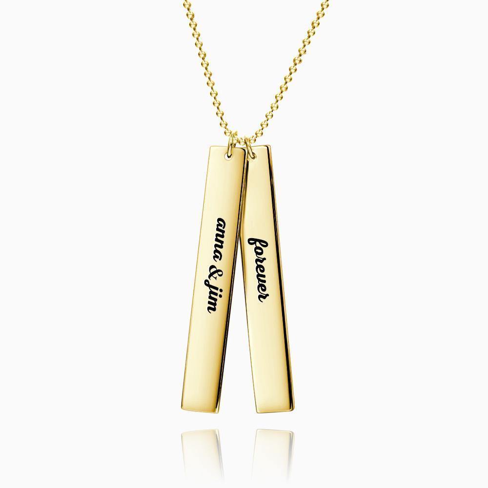 Vertical Two Bar Necklace with Engraving 14k Gold Plated Silver - soufeelus