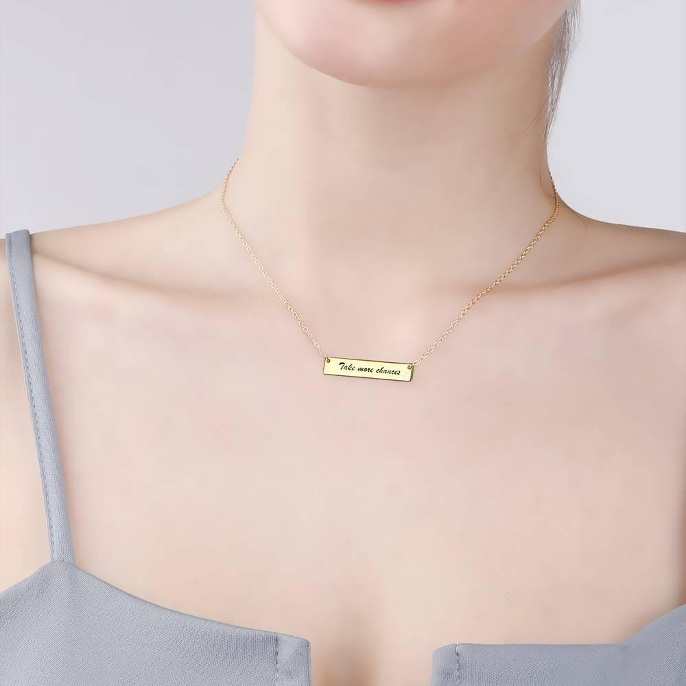 Engraved Bar Necklace 14K Gold Plated Silver - soufeelus