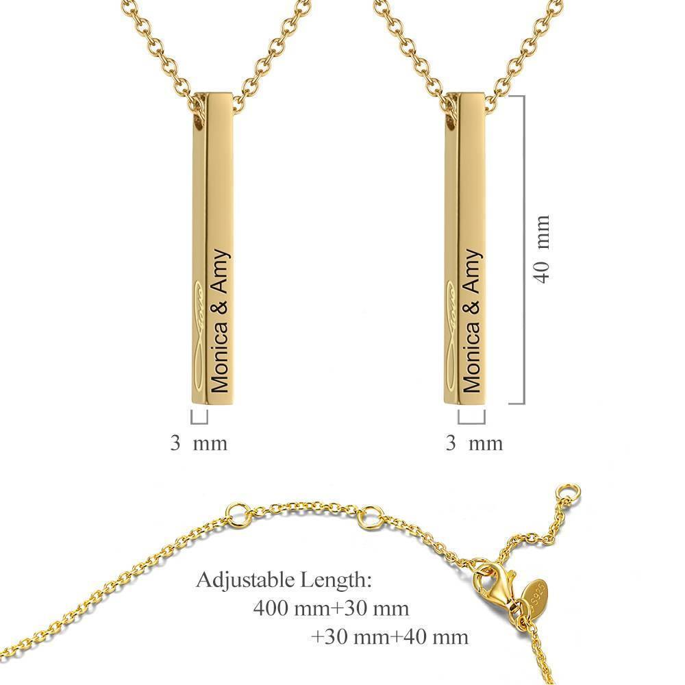 3D Engraved Vertical Bar Necklace 14K Gold Plated Silver - soufeelus