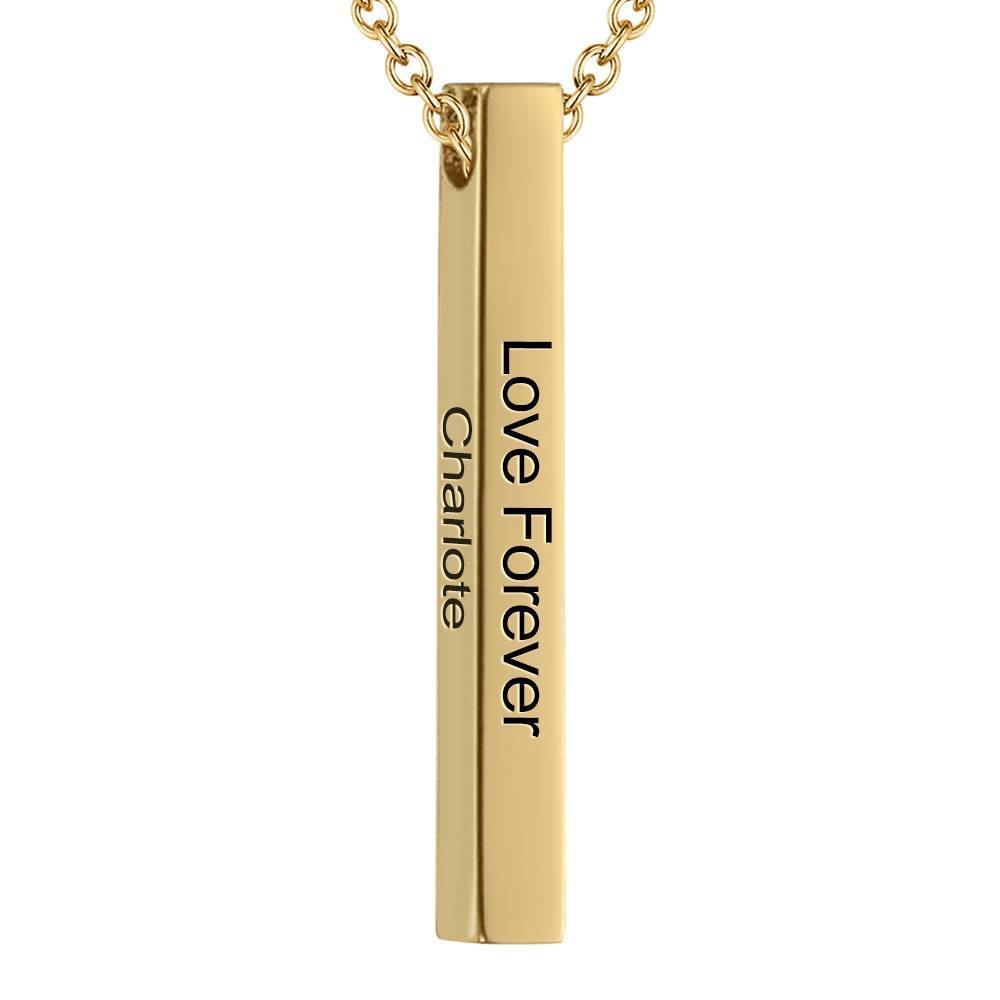 3D Engraved Vertical Bar Necklace 14K Gold Plated Silver - soufeelus