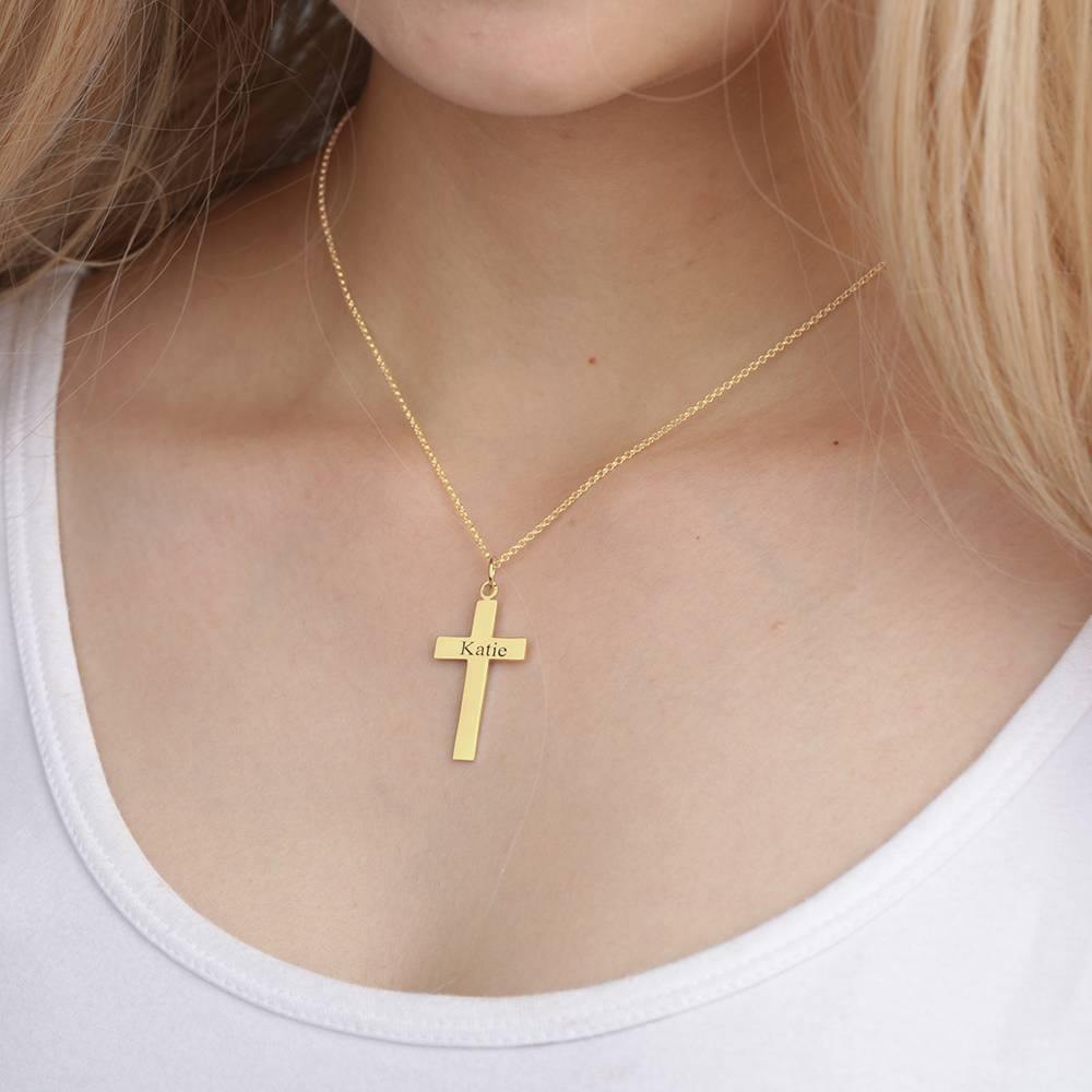 Engraved Necklace Cross Necklace 14K Gold Plated - Silver - soufeelus