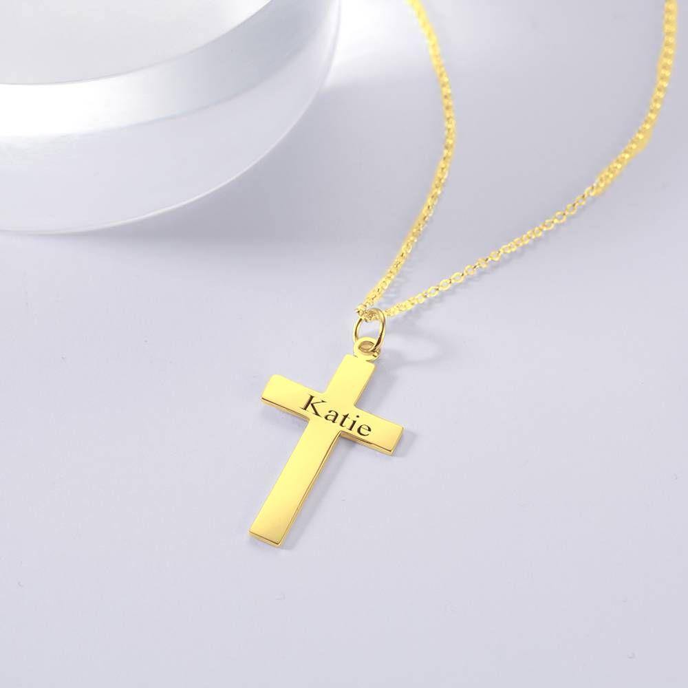 Engraved Necklace Cross Necklace 14K Gold Plated - Silver - soufeelus