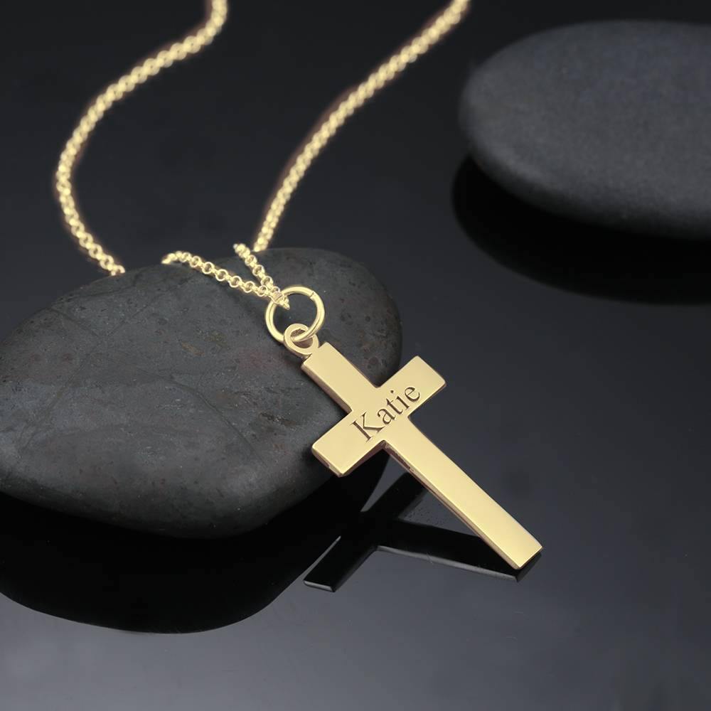 Engraved Necklace Cross Necklace 14K Gold Plated - Silver - soufeelus