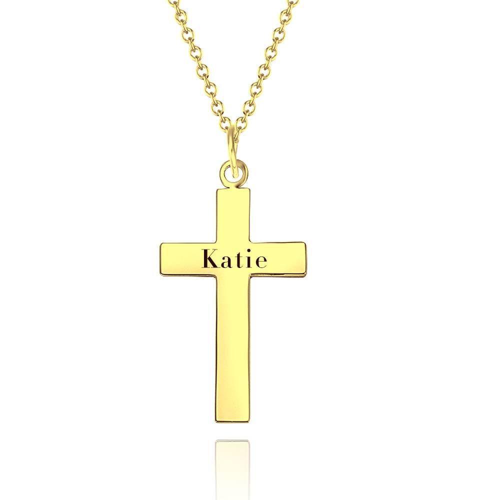 Engraved Necklace Cross Necklace 14K Gold Plated - Silver - soufeelus