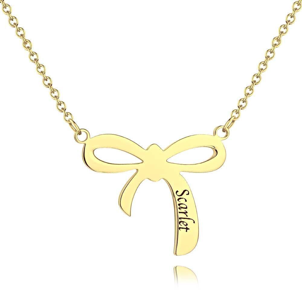 Engraved Necklace with Bow Design 14K Gold Plated - soufeelus