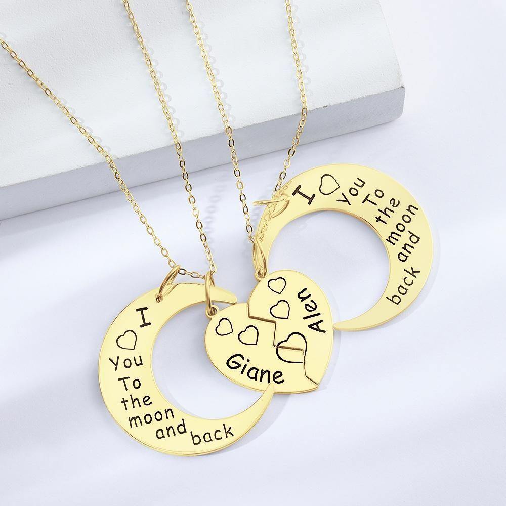 Engraved Necklace Couple's Necklace Interlocking Broken Heart 14k Gold Plated - soufeelus