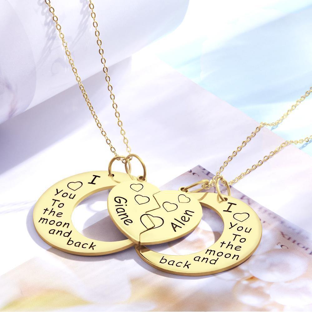 Engraved Necklace Couple's Necklace Interlocking Broken Heart 14k Gold Plated - soufeelus