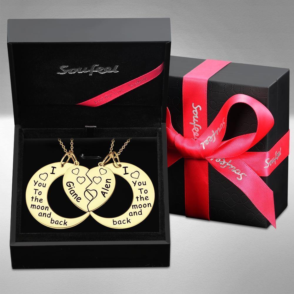 Engraved Necklace Couple's Necklace Interlocking Broken Heart 14k Gold Plated - soufeelus