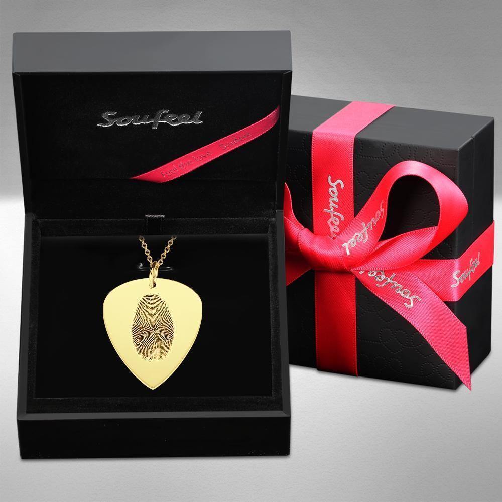 Actual Fingerprint Necklace Guitar Pick Necklace Memorial Gift for Him 14k Gold Plated - soufeelus
