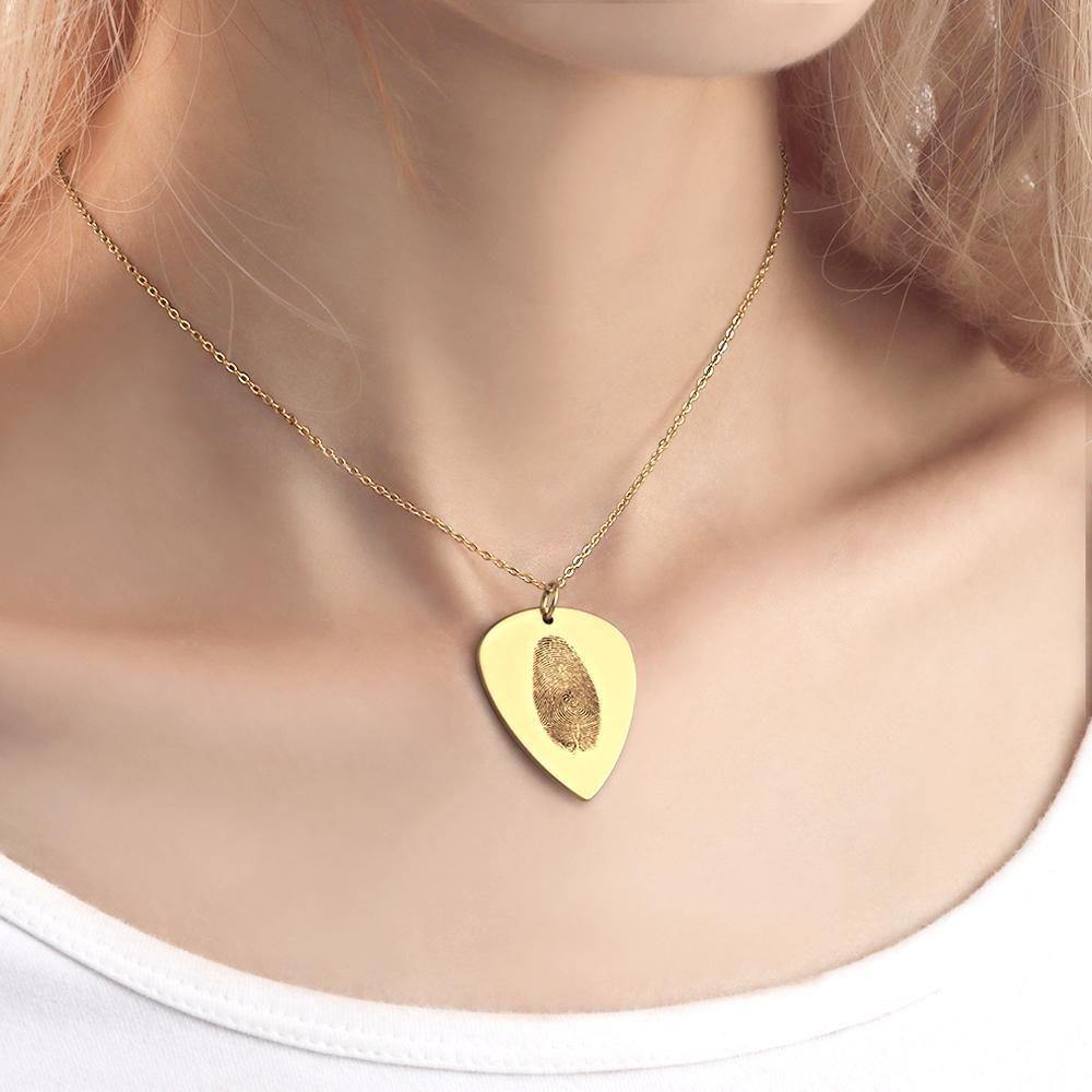Actual Fingerprint Necklace Guitar Pick Necklace Memorial Gift for Him 14k Gold Plated - soufeelus
