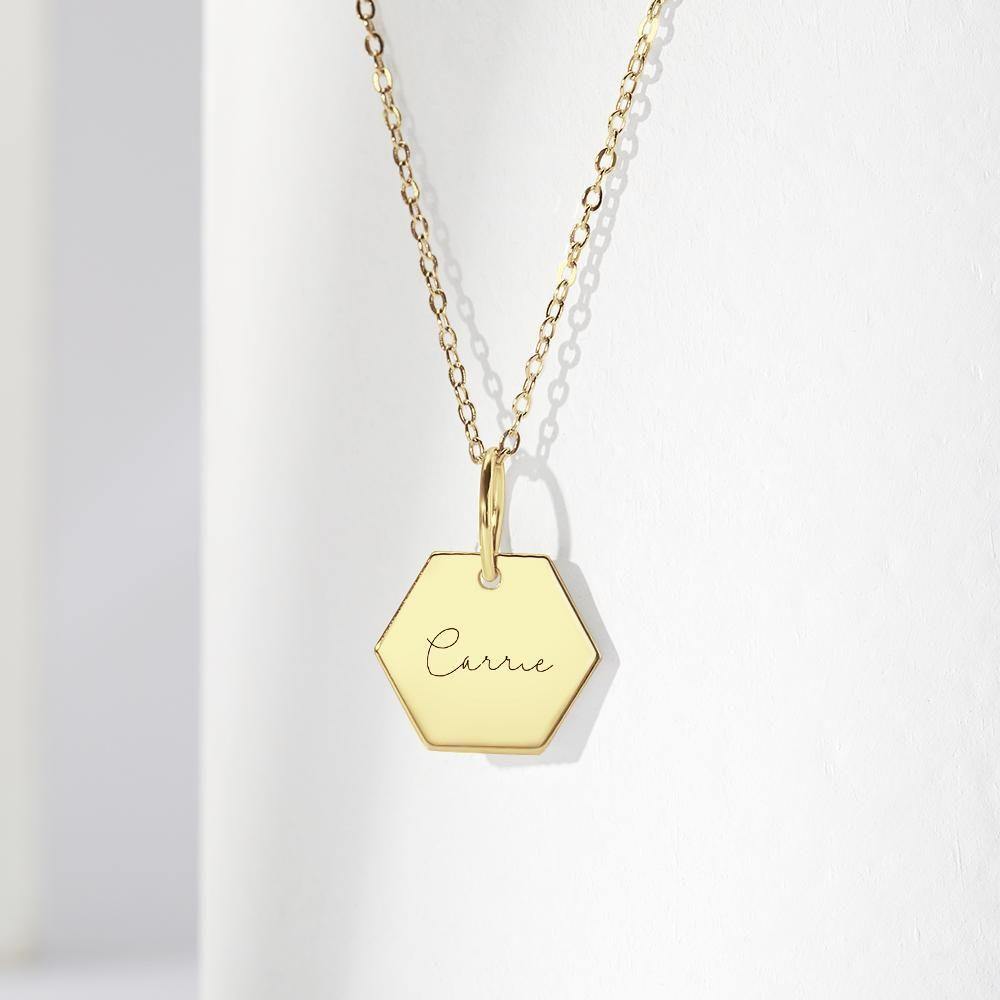 Custom Engraved Hexagon Necklace Tag Necklace 14k Gold Plated - soufeelus