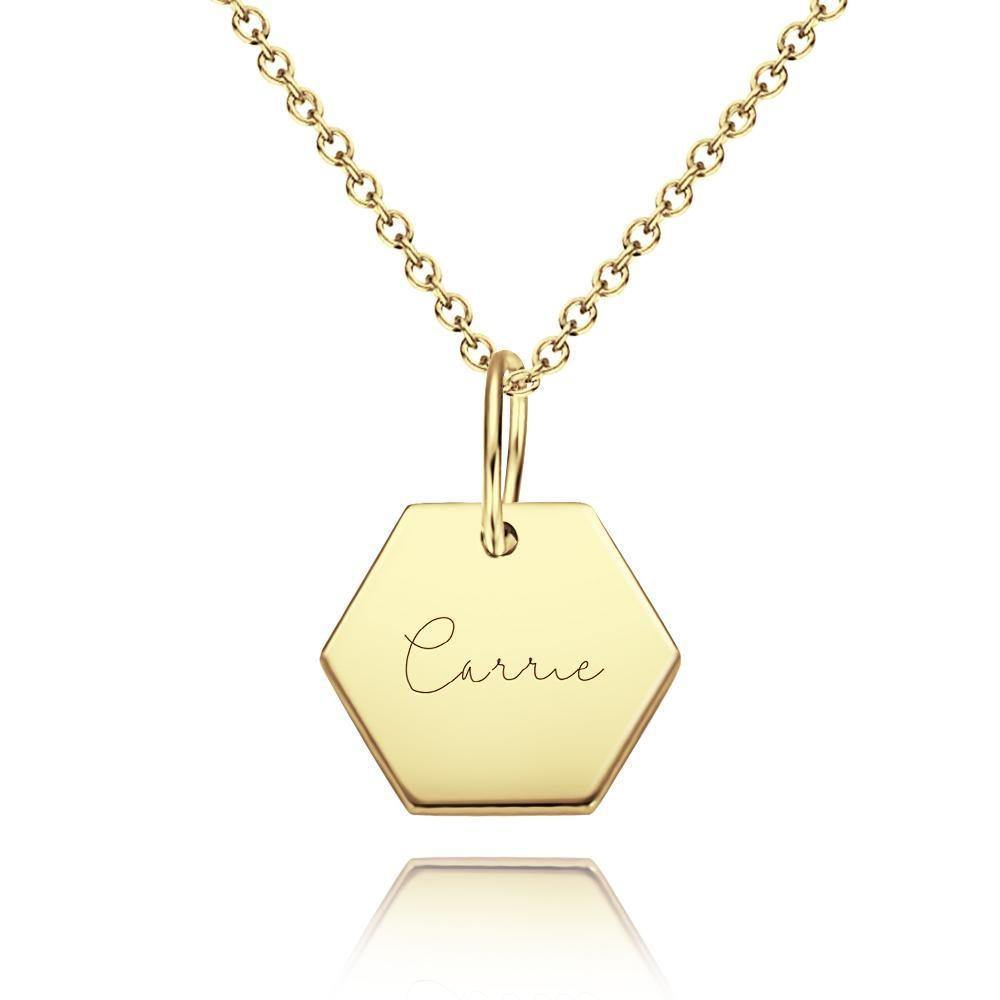 Hexagon Tag Necklace Engraved Necklace for Her Rose Gold Plated - soufeelus