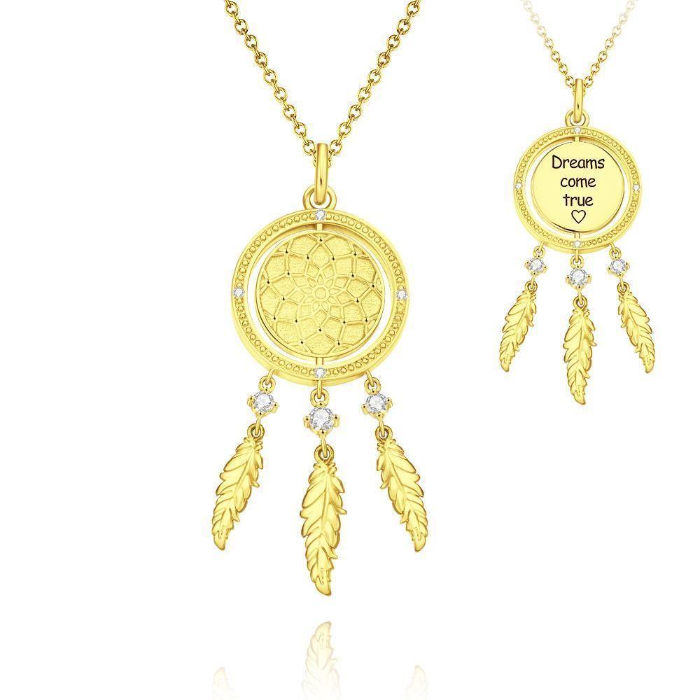 Name Necklace Dream Catcher Necklace Wishing Dream Good Luck Necklace 14k Gold Plated Silver - soufeelus