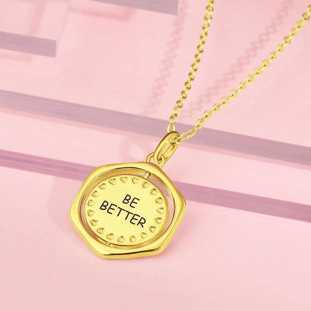 Name Necklace Wishing Coin Seal Good Luck Necklace 14k Gold Plated Silver - soufeelus