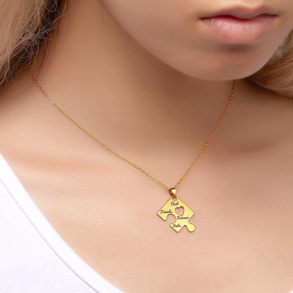 Family and Friends Name Puzzle Necklace Engraved Necklace 14k Gold Plated Silver - soufeelus