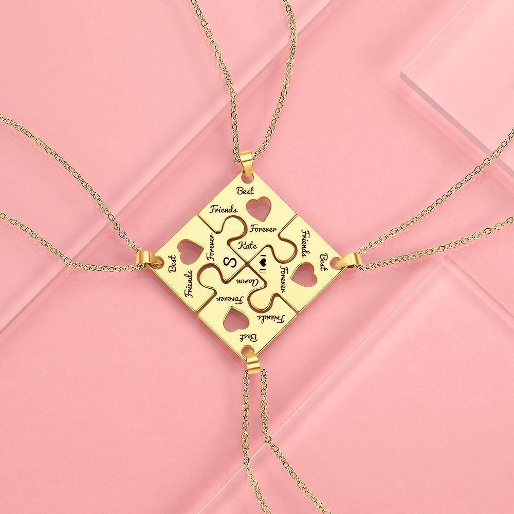 Engraved Necklace Puzzle Necklace Bridesmaid Necklace Memorial Gifts 14k Gold Plated Silver - soufeelus