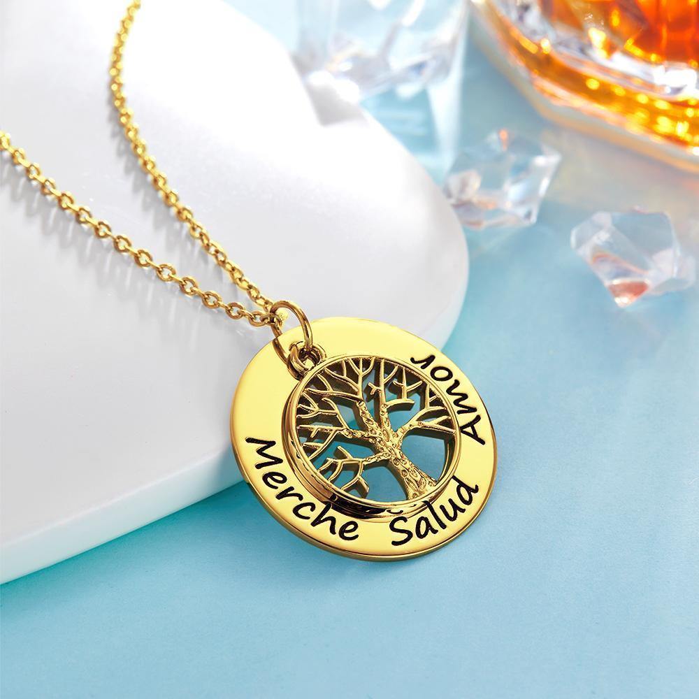 Personalized Name Necklace Engraved Circle Pendant Gift for Mom Family Tree Necklace Anniversary Gift 14k Gold Plated Silver - soufeelus